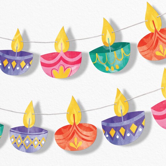Big Dot of Happiness; Big Dot of Happiness Diwali Festival of Lights Garland Banner, Diwali Decorations Backdrop, 30 Feet of Cord, 15 Paper Diya Banner Pieces; Category:Banners; Image:1